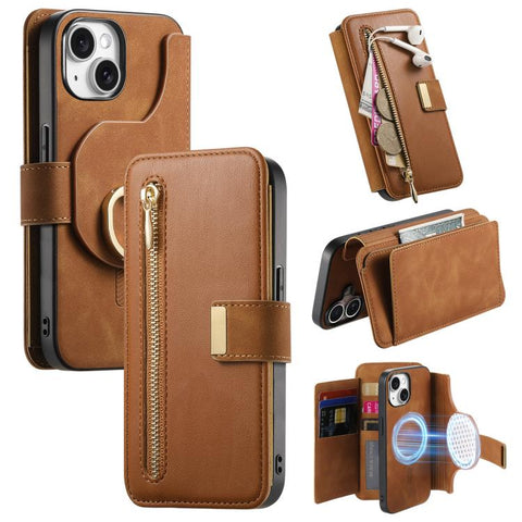 Ring Zipper Wallet RFID Blocking MagSafe Leather Phone Case, For iPhone 15 Pro, For iPhone 15 Plus, For iPhone 15, For iPhone 14 Plus, For iPhone 14, For iPhone 14 Pro