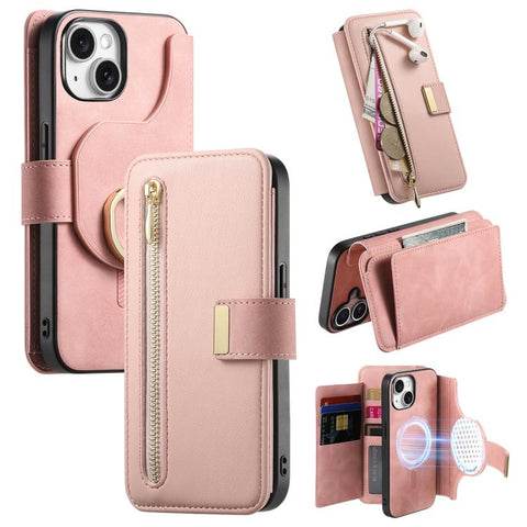 Ring Zipper Wallet RFID Blocking MagSafe Leather Phone Case, For iPhone 15 Pro, For iPhone 15 Plus, For iPhone 15, For iPhone 14 Plus, For iPhone 14, For iPhone 14 Pro