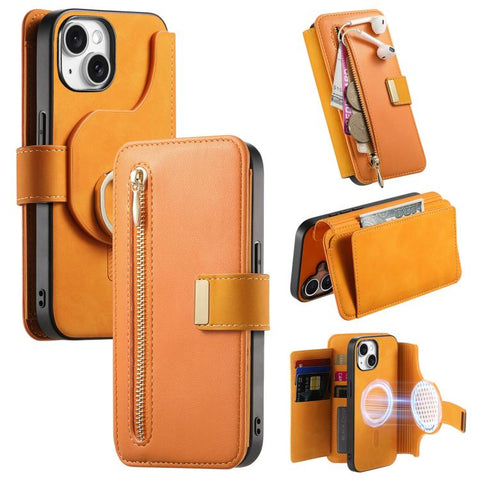 Ring Zipper Wallet RFID Blocking MagSafe Leather Phone Case, For iPhone 15 Pro, For iPhone 15 Plus, For iPhone 15, For iPhone 14 Plus, For iPhone 14, For iPhone 14 Pro