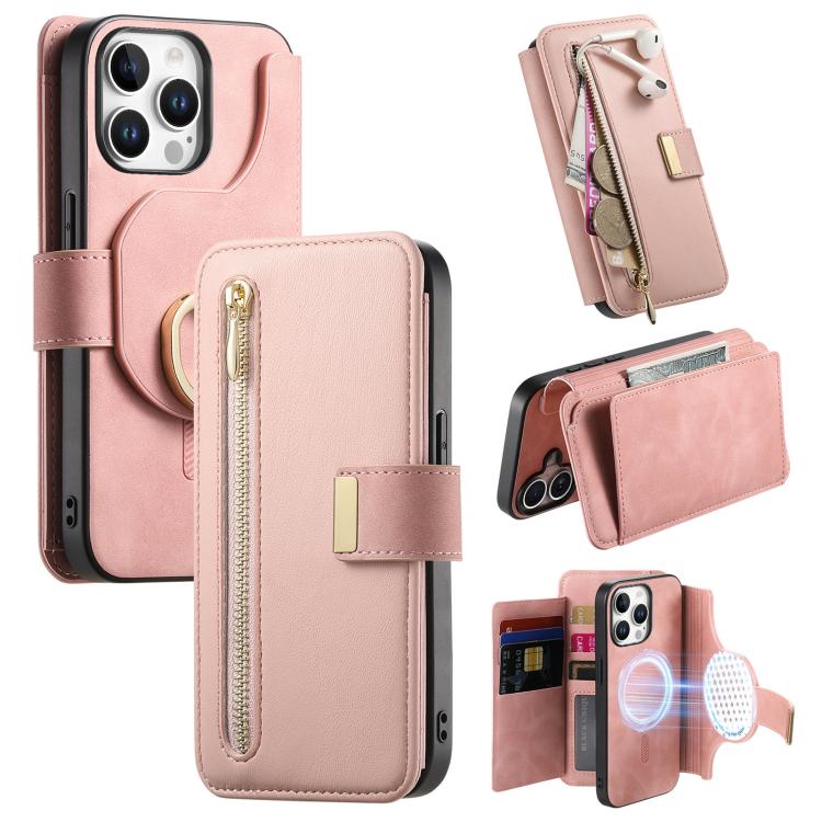 Ring Zipper Wallet RFID Blocking MagSafe Leather Phone Case, For iPhone 14 Pro Max, For iPhone 13 Pro Max, For iPhone 13 Pro, For iPhone 13, For iPhone 12 / 12 Pro, For iPhone 12 Pro Max