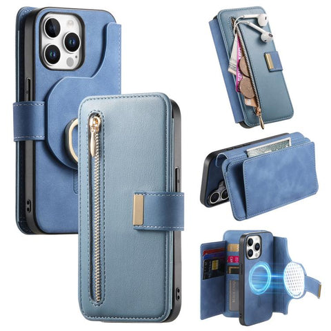 Ring Zipper Wallet RFID Blocking MagSafe Leather Phone Case, For iPhone 14 Pro Max, For iPhone 13 Pro Max, For iPhone 13 Pro, For iPhone 13, For iPhone 12 / 12 Pro, For iPhone 12 Pro Max