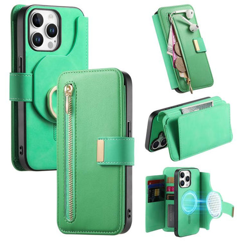 Ring Zipper Wallet RFID Blocking MagSafe Leather Phone Case, For iPhone 14 Pro Max, For iPhone 13 Pro Max, For iPhone 13 Pro, For iPhone 13, For iPhone 12 / 12 Pro, For iPhone 12 Pro Max