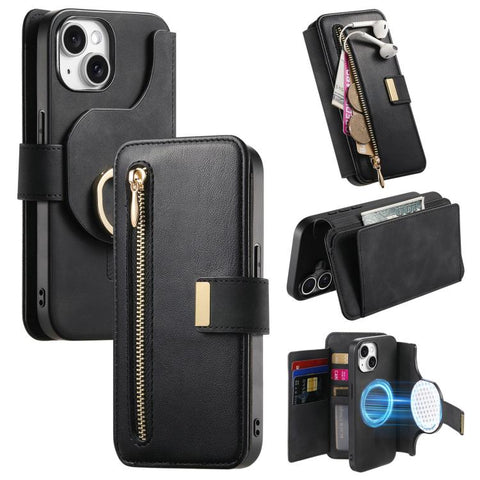 Ring Zipper Wallet RFID Blocking MagSafe Leather Phone Case, For iPhone 14 Pro Max, For iPhone 13 Pro Max, For iPhone 13 Pro, For iPhone 13, For iPhone 12 / 12 Pro, For iPhone 12 Pro Max