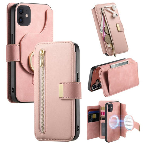Ring Zipper Wallet RFID Blocking MagSafe Leather Phone Case, For iPhone 14 Pro Max, For iPhone 13 Pro Max, For iPhone 13 Pro, For iPhone 13, For iPhone 12 / 12 Pro, For iPhone 12 Pro Max