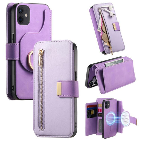 Ring Zipper Wallet RFID Blocking MagSafe Leather Phone Case, For iPhone 14 Pro Max, For iPhone 13 Pro Max, For iPhone 13 Pro, For iPhone 13, For iPhone 12 / 12 Pro, For iPhone 12 Pro Max