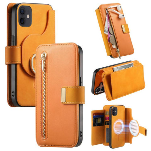Ring Zipper Wallet RFID Blocking MagSafe Leather Phone Case, For iPhone 14 Pro Max, For iPhone 13 Pro Max, For iPhone 13 Pro, For iPhone 13, For iPhone 12 / 12 Pro, For iPhone 12 Pro Max