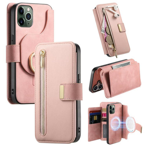 Ring Zipper Wallet RFID Blocking MagSafe Leather Phone Case, For iPhone 11 Pro Max, For iPhone 11, For iPhone 11 Pro, For iPhone X / XS, For iPhone XR, For iPhone XS Max