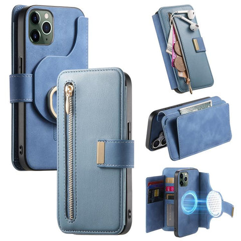 Ring Zipper Wallet RFID Blocking MagSafe Leather Phone Case, For iPhone 11 Pro Max, For iPhone 11, For iPhone 11 Pro, For iPhone X / XS, For iPhone XR, For iPhone XS Max