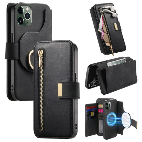 Ring Zipper Wallet RFID Blocking MagSafe Leather Phone Case, For iPhone 11 Pro Max, For iPhone 11, For iPhone 11 Pro, For iPhone X / XS, For iPhone XR, For iPhone XS Max