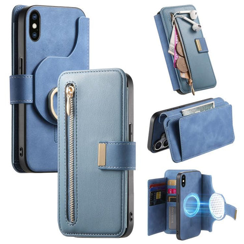 Ring Zipper Wallet RFID Blocking MagSafe Leather Phone Case, For iPhone 11 Pro Max, For iPhone 11, For iPhone 11 Pro, For iPhone X / XS, For iPhone XR, For iPhone XS Max