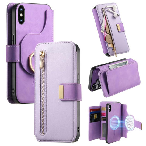 Ring Zipper Wallet RFID Blocking MagSafe Leather Phone Case, For iPhone 11 Pro Max, For iPhone 11, For iPhone 11 Pro, For iPhone X / XS, For iPhone XR, For iPhone XS Max