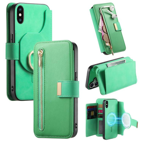 Ring Zipper Wallet RFID Blocking MagSafe Leather Phone Case, For iPhone 11 Pro Max, For iPhone 11, For iPhone 11 Pro, For iPhone X / XS, For iPhone XR, For iPhone XS Max