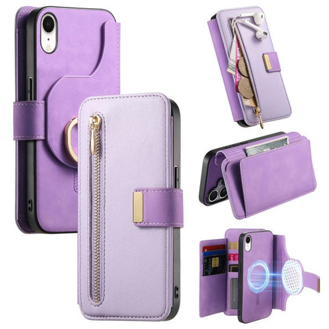 Ring Zipper Wallet RFID Blocking MagSafe Leather Phone Case, For iPhone 11 Pro Max, For iPhone 11, For iPhone 11 Pro, For iPhone X / XS, For iPhone XR, For iPhone XS Max
