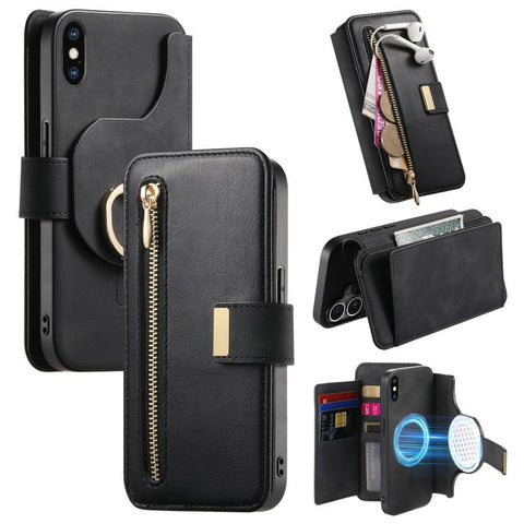 Ring Zipper Wallet RFID Blocking MagSafe Leather Phone Case, For iPhone 11 Pro Max, For iPhone 11, For iPhone 11 Pro, For iPhone X / XS, For iPhone XR, For iPhone XS Max