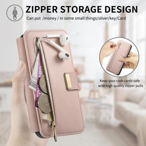 Ring Zipper Wallet RFID Blocking MagSafe Leather Phone Case, For iPhone 17e / 16e, For iPhone 16 Pro Max, For iPhone 16 Pro, For iPhone 16 Plus, For iPhone 16, For iPhone 15 Pro Max