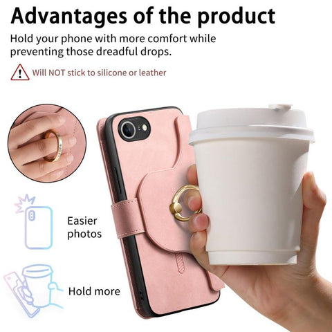 Ring Zipper Wallet RFID Blocking MagSafe Leather Phone Case, For iPhone 17e / 16e, For iPhone 16 Pro Max, For iPhone 16 Pro, For iPhone 16 Plus, For iPhone 16, For iPhone 15 Pro Max