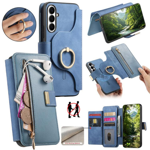 Ring Zipper Wallet RFID Blocking MagSafe Leather Phone Case, For Galaxy A36 5G, For Galaxy A16 4G / 5G, For Galaxy A55 5G, For Galaxy A54 5G