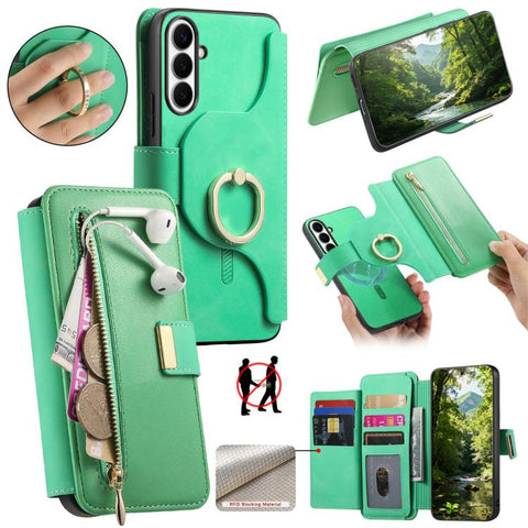 Ring Zipper Wallet RFID Blocking MagSafe Leather Phone Case, For Galaxy A36 5G, For Galaxy A16 4G / 5G, For Galaxy A55 5G, For Galaxy A54 5G