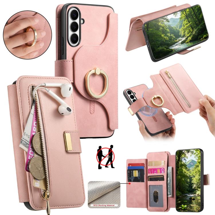 Ring Zipper Wallet RFID Blocking MagSafe Leather Phone Case, For Galaxy A36 5G, For Galaxy A16 4G / 5G, For Galaxy A55 5G, For Galaxy A54 5G