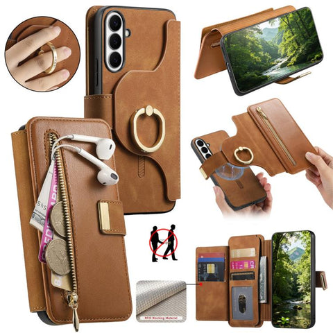 Ring Zipper Wallet RFID Blocking MagSafe Leather Phone Case, For Galaxy A36 5G, For Galaxy A16 4G / 5G, For Galaxy A55 5G, For Galaxy A54 5G