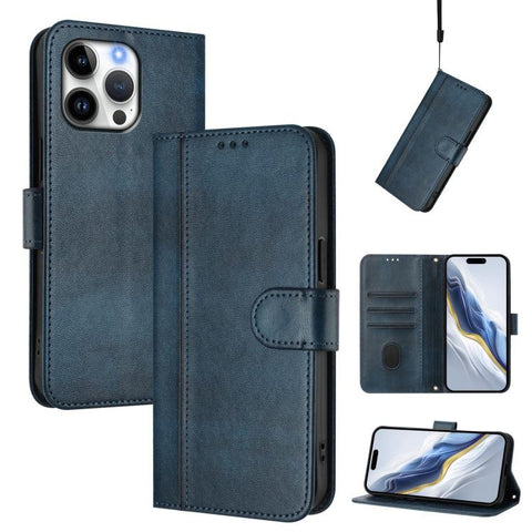 Line Splicing Buckle Retro Leather Phone Case, For iPhone 18 Pro / 17 Pro, For iPhone 18 Pro Max / 17 Pro Max, For iPhone 17e / 16e, For iPhone 17, For iPhone Air, For iPhone 16 Pro Max