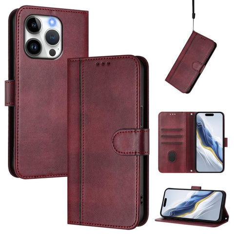 Line Splicing Buckle Retro Leather Phone Case, For iPhone 15, For iPhone 14 Plus, For iPhone 14 / 13, For iPhone 14 Pro, For iPhone 14 Pro Max, For iPhone 7 / 8 / SE 2022