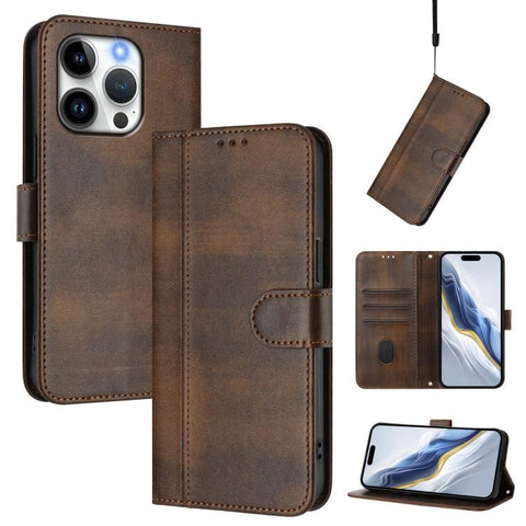 Line Splicing Buckle Retro Leather Phone Case, For iPhone 15, For iPhone 14 Plus, For iPhone 14 / 13, For iPhone 14 Pro, For iPhone 14 Pro Max, For iPhone 7 / 8 / SE 2022