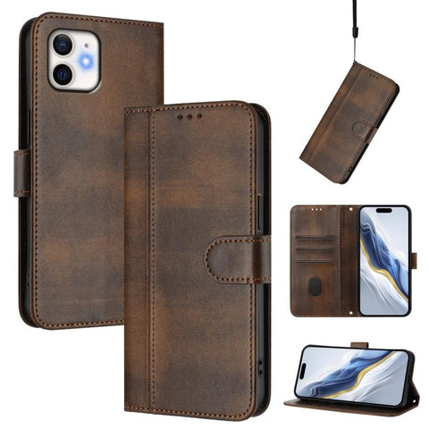 Line Splicing Buckle Retro Leather Phone Case, For iPhone 13 Pro Max, For iPhone 13 Pro, For iPhone 13 mini, For iPhone 12 / 12 Pro, For iPhone 12 Pro Max, For iPhone 12 mini
