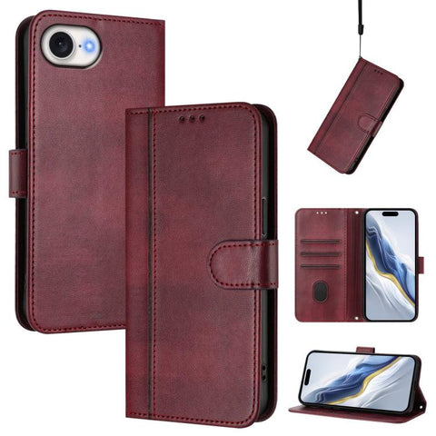 Line Splicing Buckle Retro Leather Phone Case, For iPhone 18 Pro / 17 Pro, For iPhone 18 Pro Max / 17 Pro Max, For iPhone 17e / 16e, For iPhone 17, For iPhone Air, For iPhone 16 Pro Max