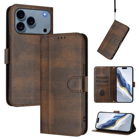 Line Splicing Buckle Retro Leather Phone Case, For iPhone 18 Pro / 17 Pro, For iPhone 18 Pro Max / 17 Pro Max, For iPhone 17e / 16e, For iPhone 17, For iPhone Air, For iPhone 16 Pro Max