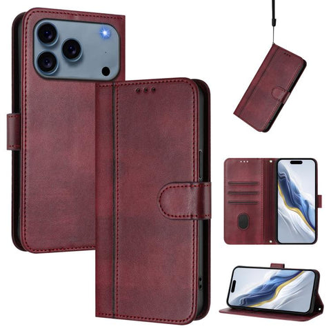 Line Splicing Buckle Retro Leather Phone Case, For iPhone 18 Pro / 17 Pro, For iPhone 18 Pro Max / 17 Pro Max, For iPhone 17e / 16e, For iPhone 17, For iPhone Air, For iPhone 16 Pro Max