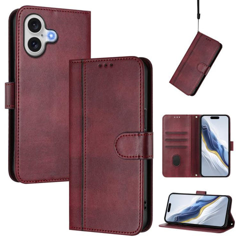 Line Splicing Buckle Retro Leather Phone Case, For iPhone 18 Pro / 17 Pro, For iPhone 18 Pro Max / 17 Pro Max, For iPhone 17e / 16e, For iPhone 17, For iPhone Air, For iPhone 16 Pro Max