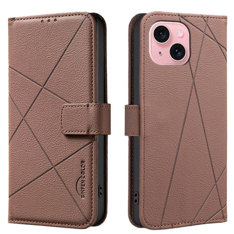 Geometric Pattern RFID Leather Phone Case, For iPhone 16, For iPhone 15 Pro Max, For iPhone 15 Pro, For iPhone 14 Plus / 15 Plus, For iPhone 15, For iPhone 13 / 14, For iPhone 14 Pro, For iPhone 14 Pro Max