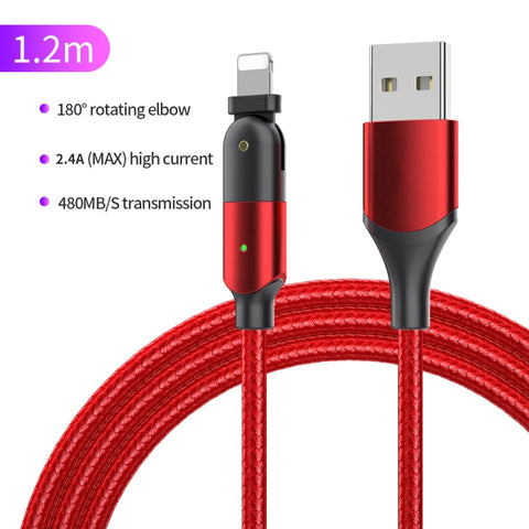 2.4A USB to 8 Pin 180 Degree Rotating Elbow Charging Cable, 1.2m 8 Pin, 2m 8 Pin