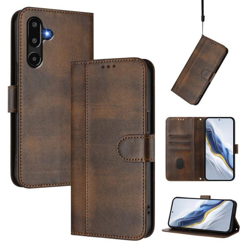 Line Splicing Buckle Retro Leather Phone Case, For Samsung Galaxy M56 5G, For Samsung Galaxy M16 5G / F16 5G, For Samsung Galaxy M06 5G / F06 5G, For Samsung Galaxy M35 5G, For Samsung Galaxy M55 5G / C55 5G, For Samsung Galaxy M15 5G / F15 5G