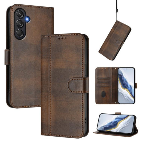 Line Splicing Buckle Retro Leather Phone Case, For Samsung Galaxy M56 5G, For Samsung Galaxy M16 5G / F16 5G, For Samsung Galaxy M06 5G / F06 5G, For Samsung Galaxy M35 5G, For Samsung Galaxy M55 5G / C55 5G, For Samsung Galaxy M15 5G / F15 5G