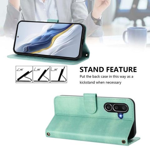 Line Splicing Buckle Retro Leather Phone Case, For Samsung Galaxy M56 5G, For Samsung Galaxy M16 5G / F16 5G, For Samsung Galaxy M06 5G / F06 5G, For Samsung Galaxy M35 5G, For Samsung Galaxy M55 5G / C55 5G, For Samsung Galaxy M15 5G / F15 5G