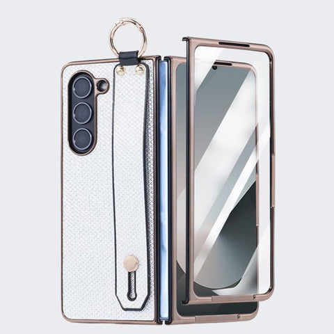 Integrated Electroplated PC Glitter Texture Shockproof Phone Case with Wrist Strap / Ring, For Samsung Galaxy Z Fold7 5G, For Samsung Galaxy Z Fold6 5G, For Samsung Galaxy Z Fold5 5G