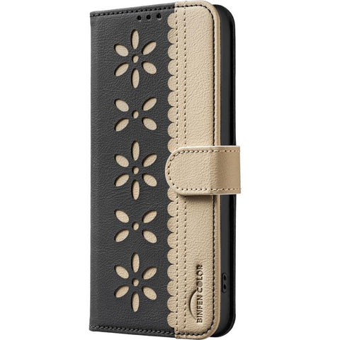 Splicing Color Hollow Flower Pattern RFID Leather Phone Case, For iPhone XS Max, For iPhone 6 Plus / 7 Plus / 8 Plus, For iPhone 6 / 7 / 8