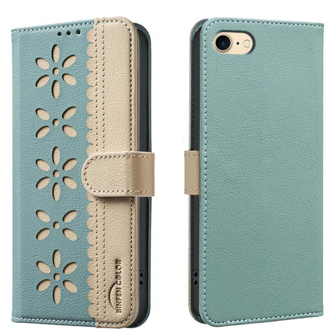 Splicing Color Hollow Flower Pattern RFID Leather Phone Case, For iPhone XS Max, For iPhone 6 Plus / 7 Plus / 8 Plus, For iPhone 6 / 7 / 8