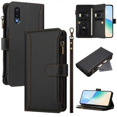 Magnetic Closure 9 Card Slots Zipper Leather Case with Hand Strap, For Samsung Galaxy A42 5G / M42 5G, For Samsung Galaxy A32 4G, For Samsung Galaxy A02 / M02, For Samsung Galaxy A72 5G / 4G, For Samsung Galaxy A02s 164mm, For Samsung Galaxy A02s 166mm