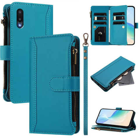 Magnetic Closure 9 Card Slots Zipper Leather Case with Hand Strap, For Samsung Galaxy A42 5G / M42 5G, For Samsung Galaxy A32 4G, For Samsung Galaxy A02 / M02, For Samsung Galaxy A72 5G / 4G, For Samsung Galaxy A02s 164mm, For Samsung Galaxy A02s 166mm