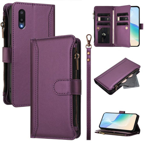 Magnetic Closure 9 Card Slots Zipper Leather Case with Hand Strap, For Samsung Galaxy A42 5G / M42 5G, For Samsung Galaxy A32 4G, For Samsung Galaxy A02 / M02, For Samsung Galaxy A72 5G / 4G, For Samsung Galaxy A02s 164mm, For Samsung Galaxy A02s 166mm