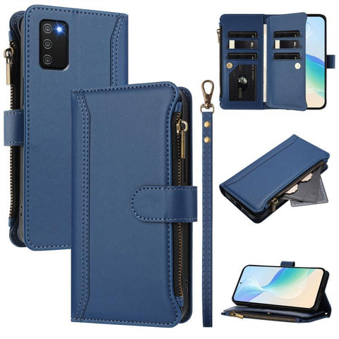 Magnetic Closure 9 Card Slots Zipper Leather Case with Hand Strap, For Samsung Galaxy A42 5G / M42 5G, For Samsung Galaxy A32 4G, For Samsung Galaxy A02 / M02, For Samsung Galaxy A72 5G / 4G, For Samsung Galaxy A02s 164mm, For Samsung Galaxy A02s 166mm