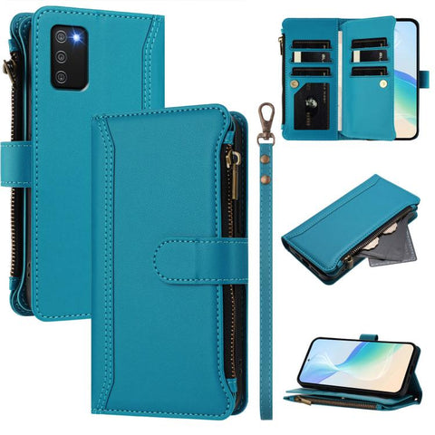 Magnetic Closure 9 Card Slots Zipper Leather Case with Hand Strap, For Samsung Galaxy A42 5G / M42 5G, For Samsung Galaxy A32 4G, For Samsung Galaxy A02 / M02, For Samsung Galaxy A72 5G / 4G, For Samsung Galaxy A02s 164mm, For Samsung Galaxy A02s 166mm