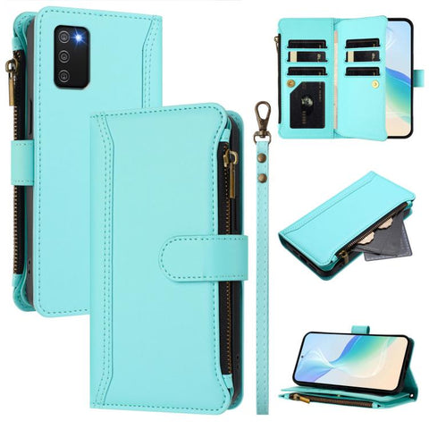Magnetic Closure 9 Card Slots Zipper Leather Case with Hand Strap, For Samsung Galaxy A42 5G / M42 5G, For Samsung Galaxy A32 4G, For Samsung Galaxy A02 / M02, For Samsung Galaxy A72 5G / 4G, For Samsung Galaxy A02s 164mm, For Samsung Galaxy A02s 166mm