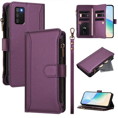 Magnetic Closure 9 Card Slots Zipper Leather Case with Hand Strap, For Samsung Galaxy A42 5G / M42 5G, For Samsung Galaxy A32 4G, For Samsung Galaxy A02 / M02, For Samsung Galaxy A72 5G / 4G, For Samsung Galaxy A02s 164mm, For Samsung Galaxy A02s 166mm