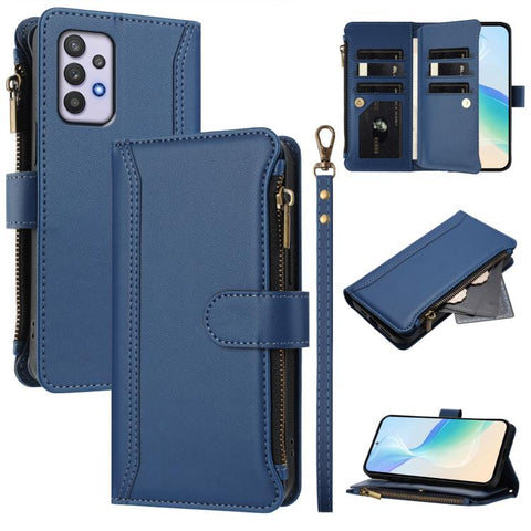 Magnetic Closure 9 Card Slots Zipper Leather Case with Hand Strap, For Samsung Galaxy A42 5G / M42 5G, For Samsung Galaxy A32 4G, For Samsung Galaxy A02 / M02, For Samsung Galaxy A72 5G / 4G, For Samsung Galaxy A02s 164mm, For Samsung Galaxy A02s 166mm