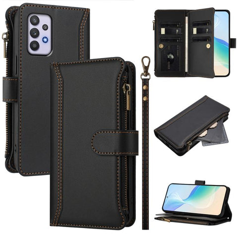 Magnetic Closure 9 Card Slots Zipper Leather Case with Hand Strap, For Samsung Galaxy A42 5G / M42 5G, For Samsung Galaxy A32 4G, For Samsung Galaxy A02 / M02, For Samsung Galaxy A72 5G / 4G, For Samsung Galaxy A02s 164mm, For Samsung Galaxy A02s 166mm