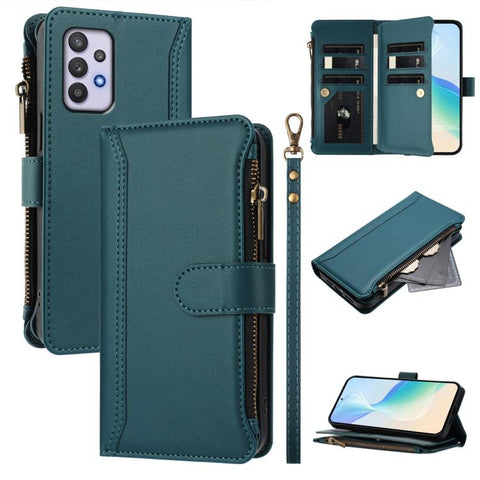 Magnetic Closure 9 Card Slots Zipper Leather Case with Hand Strap, For Samsung Galaxy A42 5G / M42 5G, For Samsung Galaxy A32 4G, For Samsung Galaxy A02 / M02, For Samsung Galaxy A72 5G / 4G, For Samsung Galaxy A02s 164mm, For Samsung Galaxy A02s 166mm